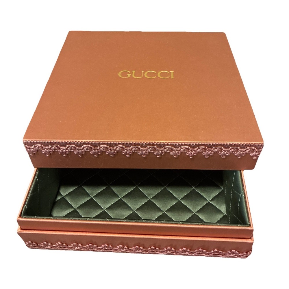 Gucci Gift Box Satin Dusty Rose Green Quilted‎  Lining 10x10x3.5" NEW